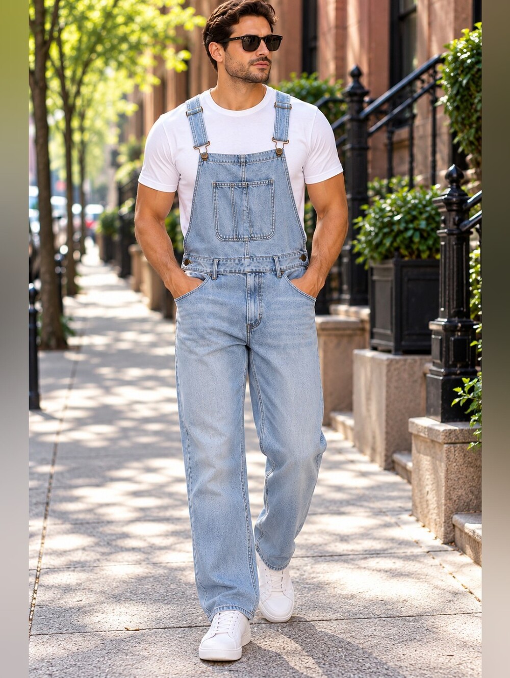 Light Wash Denim Overalls for Men - Classic Bib Jumpsuit